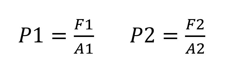 Formula de calculo de relación de fuerzas en la prensa hidráulica.